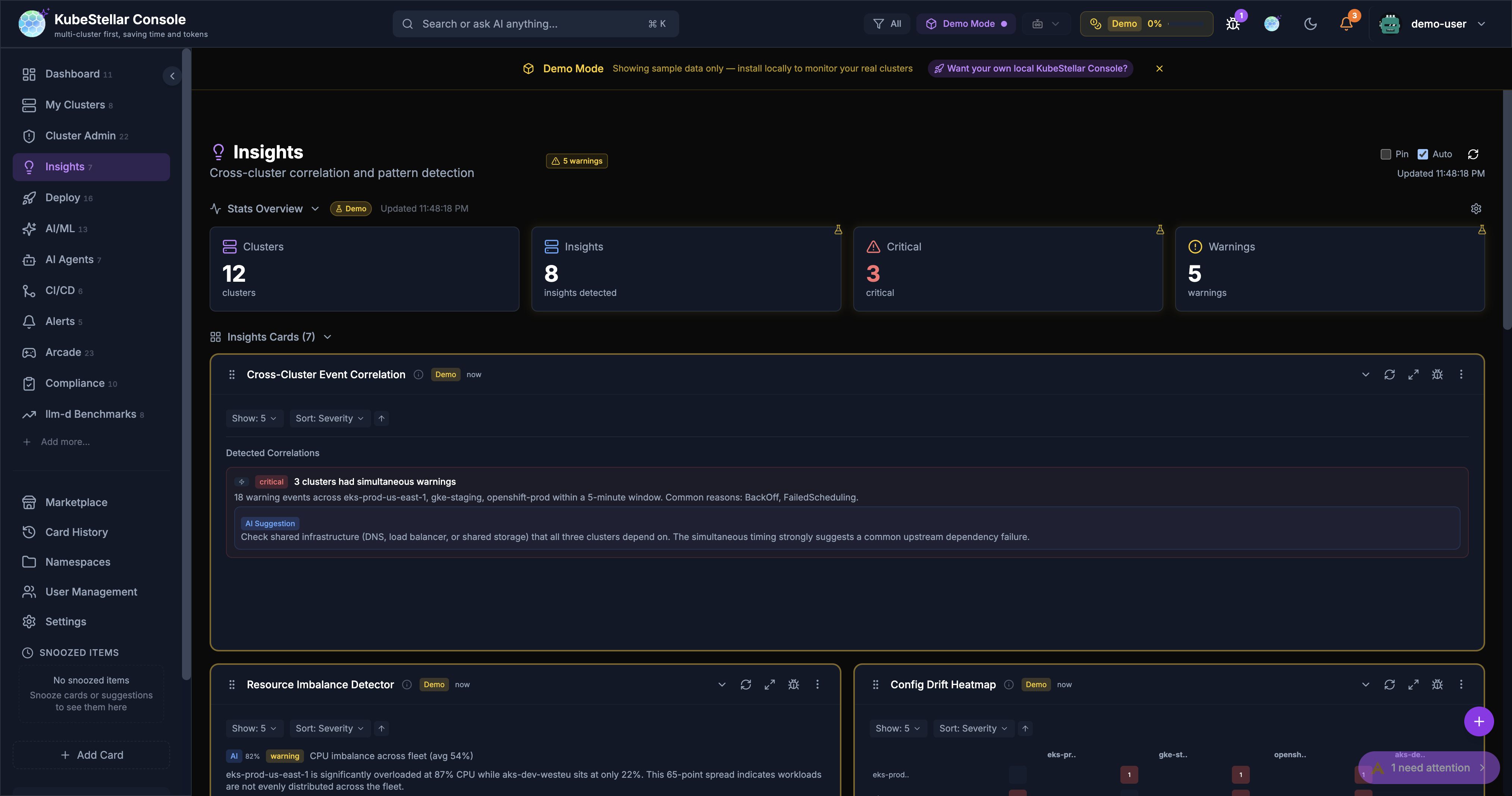 Insights Dashboard with cross-cluster correlation